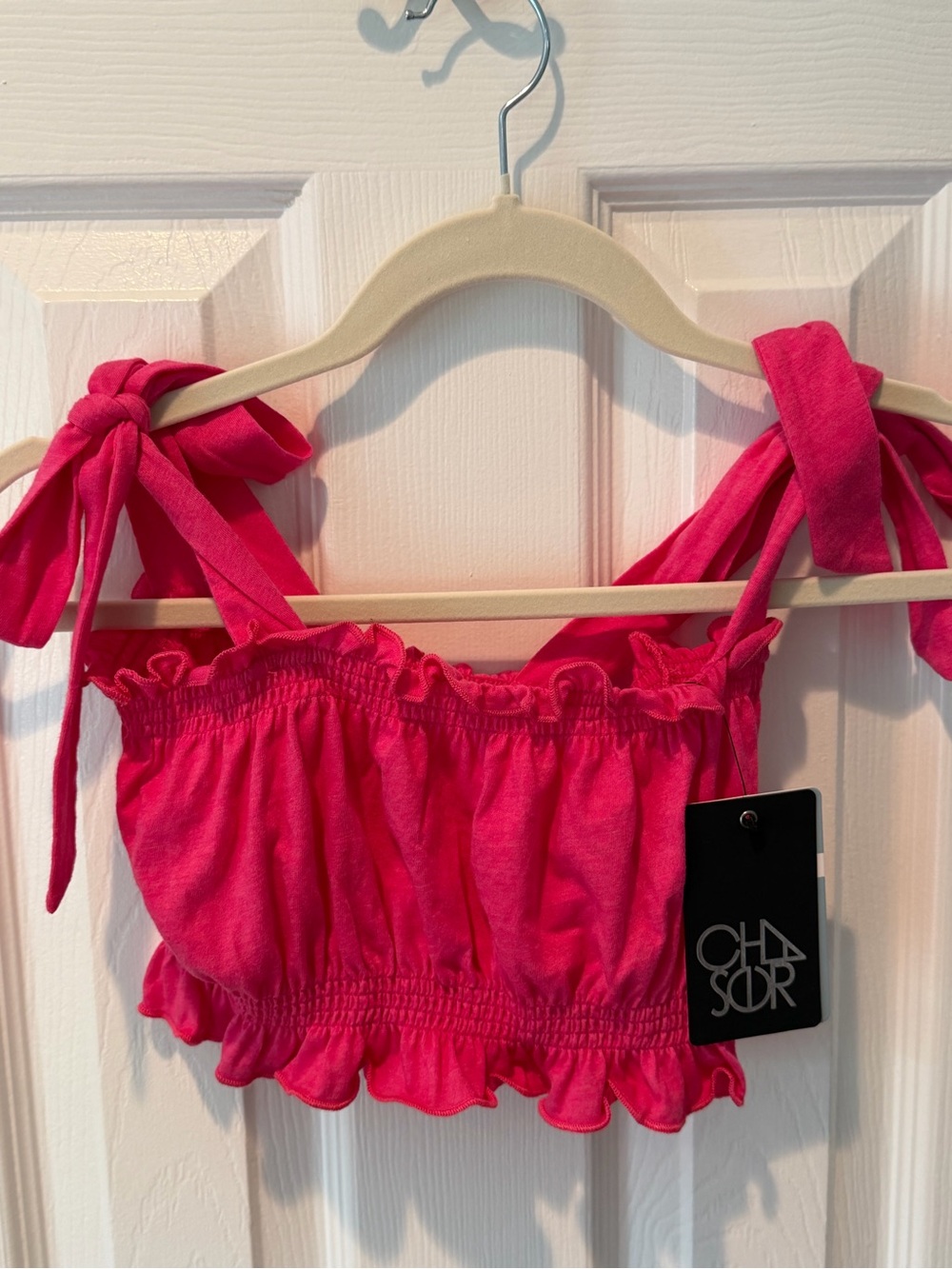 Chaser Girls Hot Pink Smocked Tie Strap Crop Top Size 6 NWT